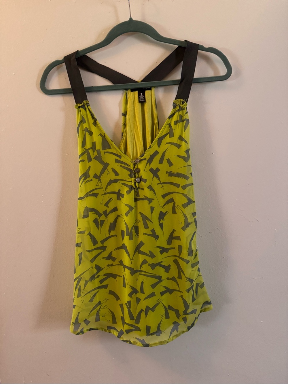 Aqua Lime Printed V-Neck Camisole with Black Contrast Straps